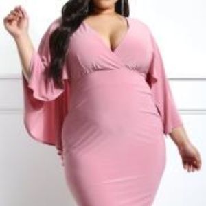 VACATION DATE PLUS SIZE CAPE MIDI DRESS